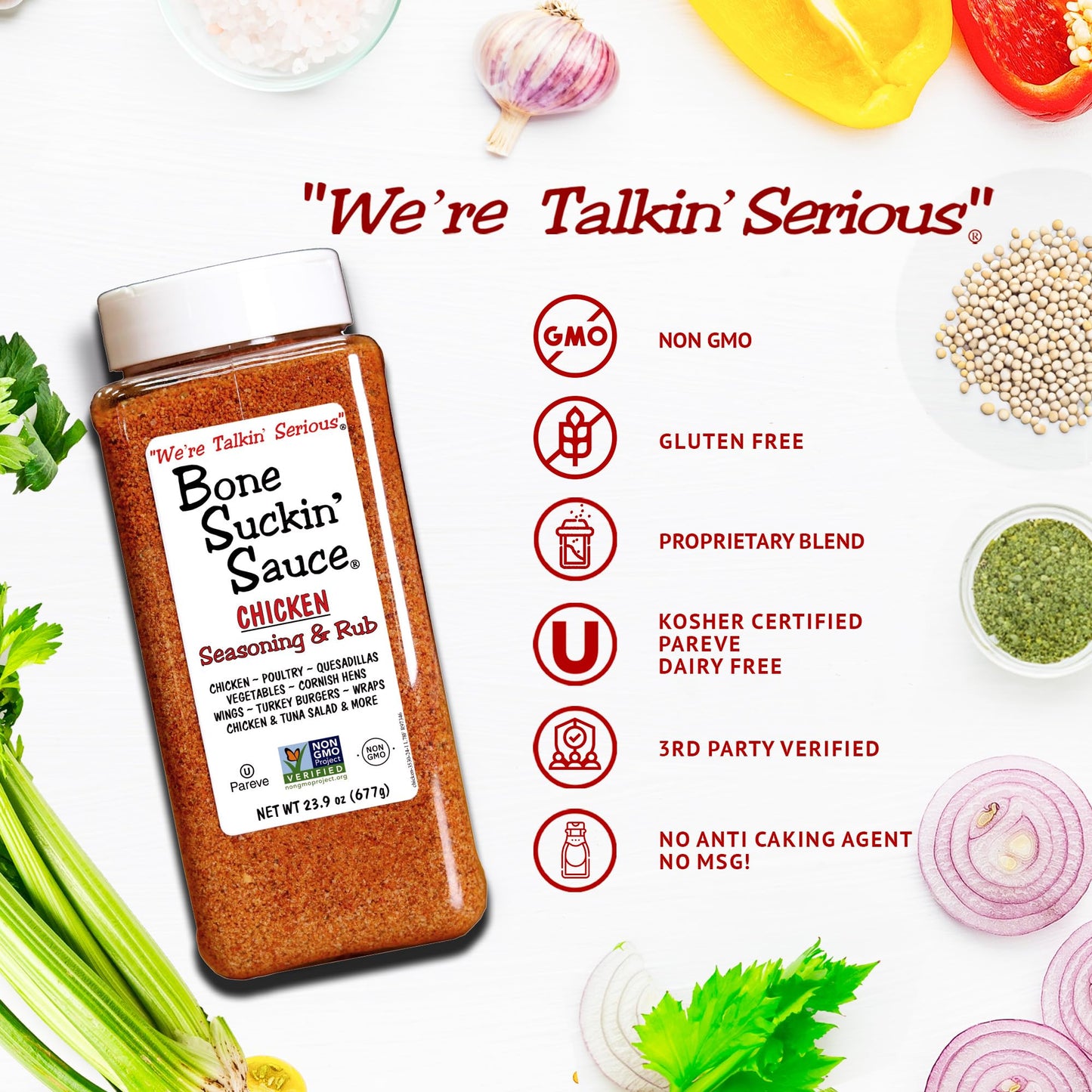Bone Suckin' Sauce Bulk Chicken Seasoning & Rub - Brown Sugar, Garlic, Onion, Spices - Non-Gmo, Gluten-Free, Fat-Free, Kosher, P