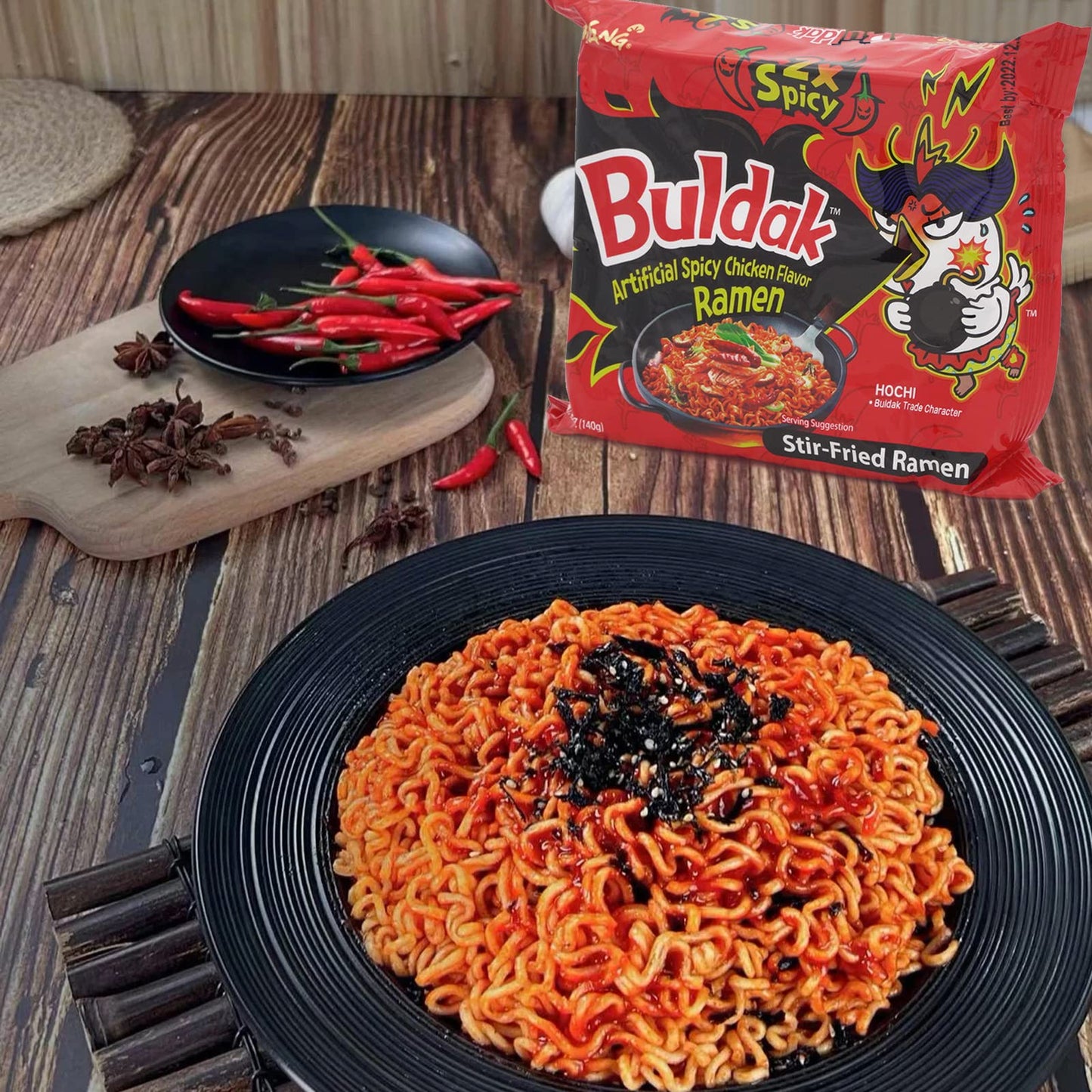 Samyang Buldak Hot Chicken Spicy Ramen Korea Instant Packaged Noodles,4.94 Oz,2X Spicy,5 Pack