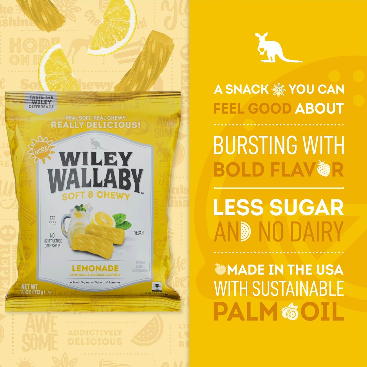 Wiley Wallaby Licorice 4 Ounce Classic Gourmet Soft & Chewy Lemonade Licorice Candy Twists, 12 Pack