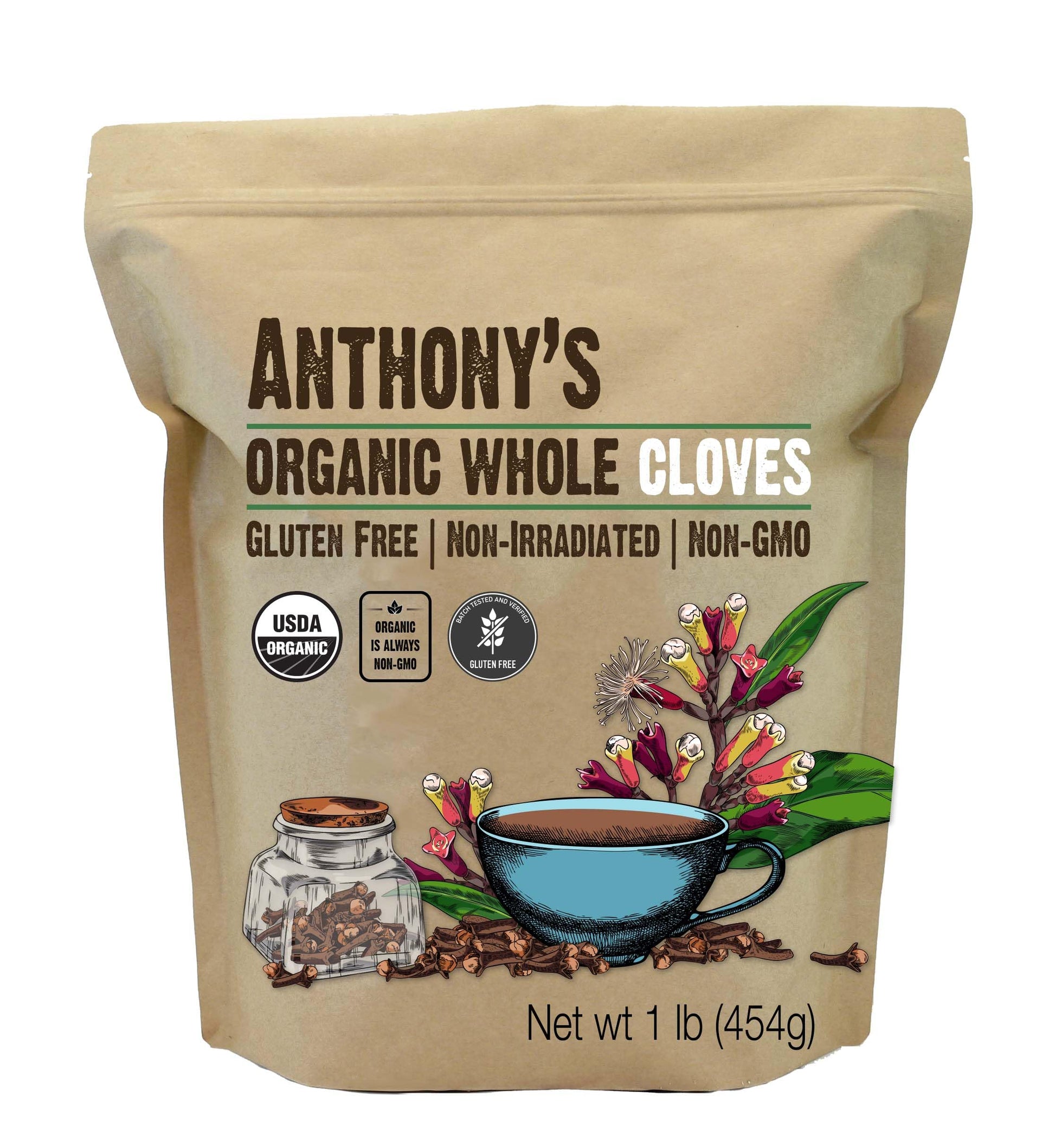 Anthonys Organic Whole Cloves, 1 lb, Gluten Free, Non GMO, Non Irradiated, Keto Friendly
