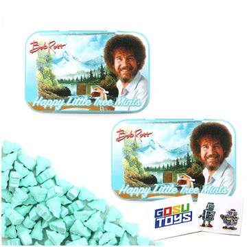 Bob Ross Happy Little Tree Mints Tin Candy (2 Pack) Peppermint Flavor Gift Stuffer With 2 Gosutoys Stickers