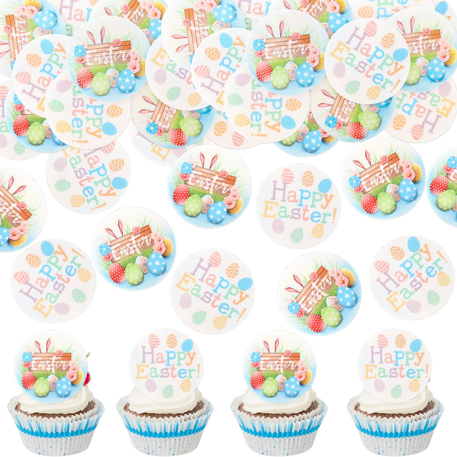 Keaziu 40 Pack Edible Cupcake Toppers - Easter Bunny Party Decorations - Rabbit Ears - Color: Easter 2
