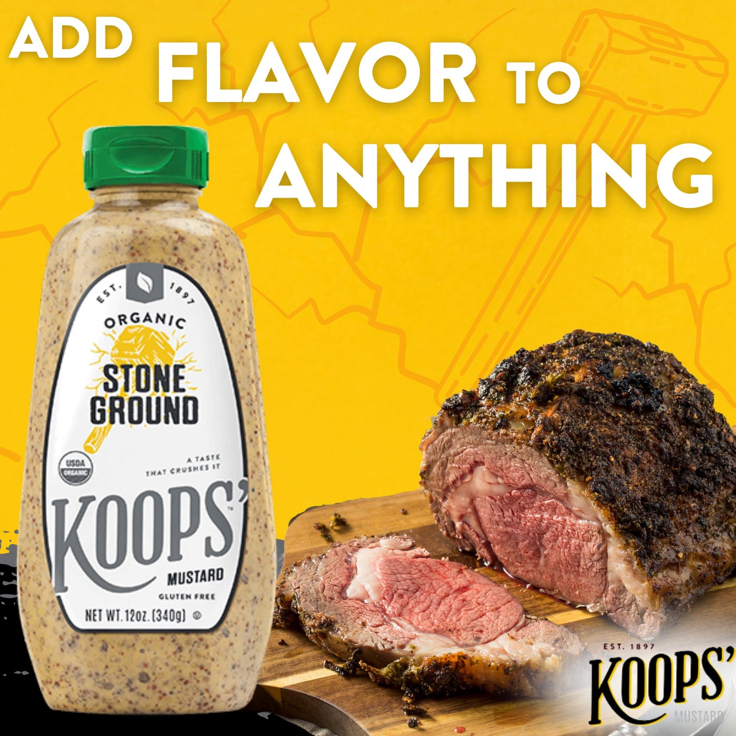 KOOPS Organic Stone Ground Mustard, Old-Fashioned, Gluten-Free, Non-GMO, 12 Oz, Pack of 2
