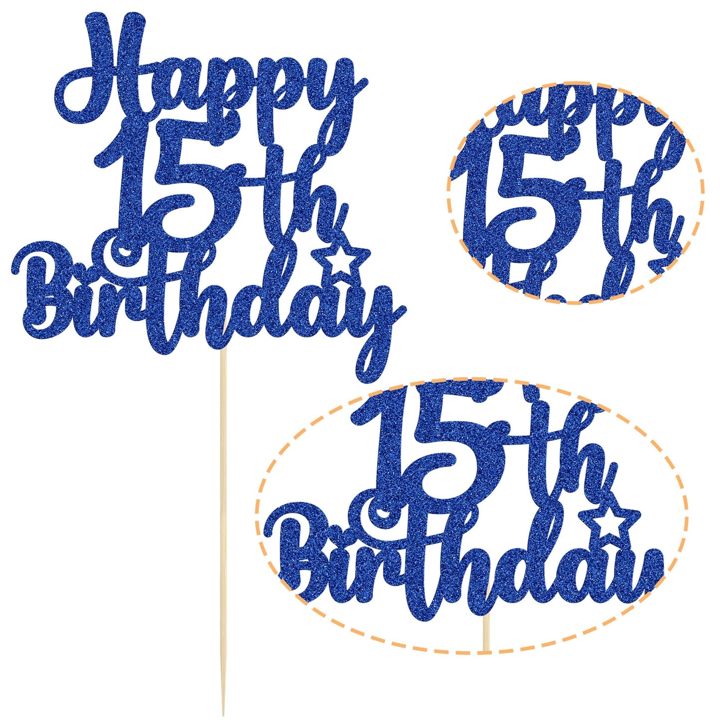 Gyufise 1Pc Happy 15Th Birthday Cake Topper Glitter 15 & Fabulous Cheers To 15 Years Old Cake Pick For Celebrating 15Th Birthday