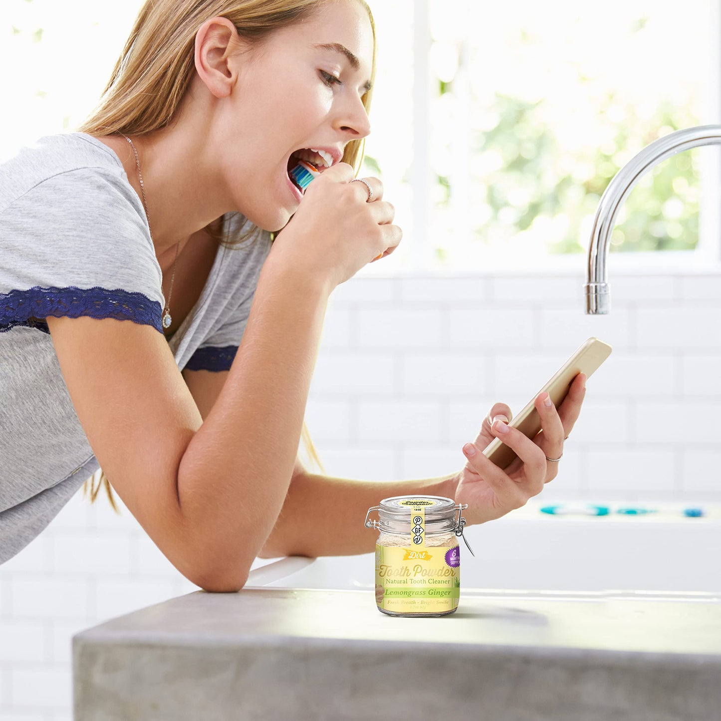 The Dirt Tooth Powder - Natural Fluoride-Free Toothpaste Alternative, Vegan - Essential Oils & Bentonite Clay (Lemongrass & Ging