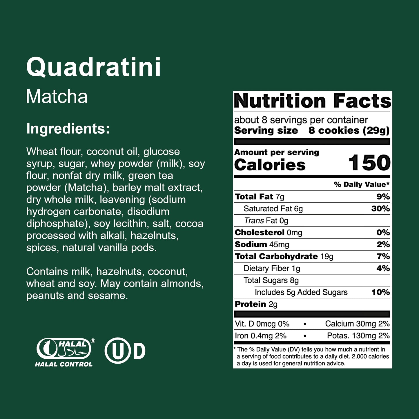 Loacker Quadratini Matcha Green Tea Wafer Cookies, 7.76 oz (Pack of 6) - Crispy Layers with Creamy Matcha Filling, No Artificial Flavors