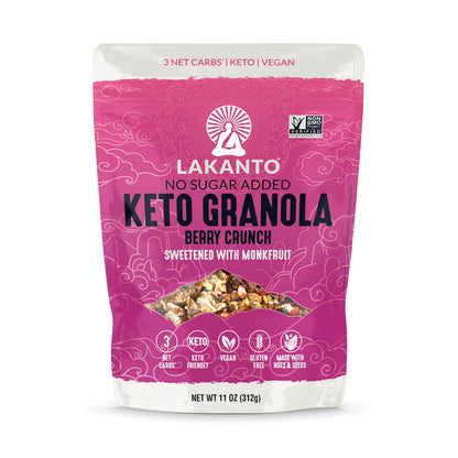 Lakanto Berry Crunch Granola - Delicious Snack, Quick Breakfast Cereal, Keto Friendly, Monk Fruit Sweetener, No Sugar Added, Veg