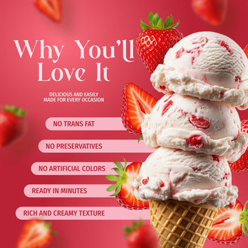 Triple Scoop Ice Cream Mix, Non-GMO, Strawberry Flavor, 12.8 Ounce, Ready in Under 30 Mins