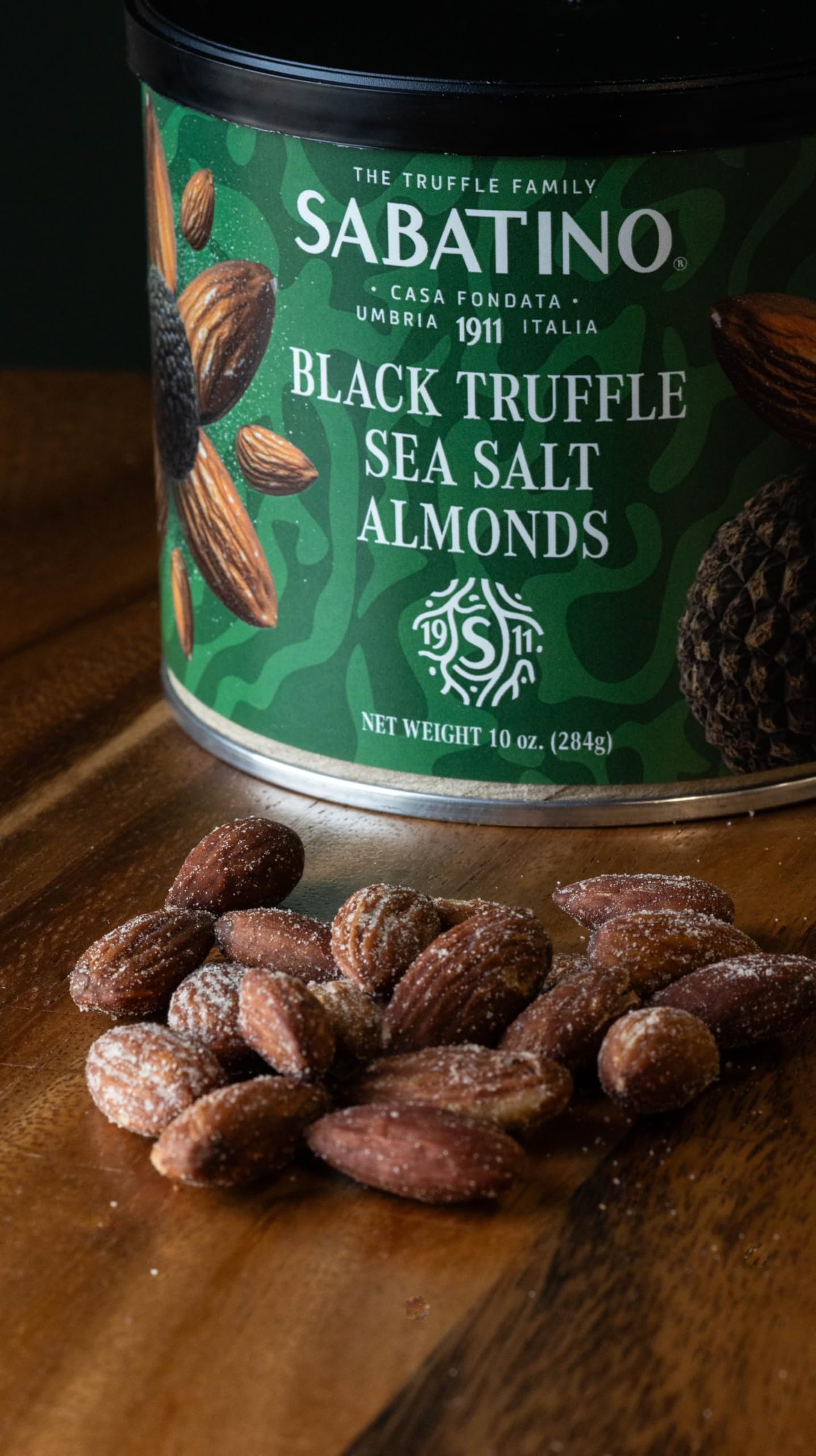 Sabatino Black Truffle Sea Salt Almonds - Gourmet Roasted Almonds With Black Truffle & Sea Salt, Premium Snack, Keto-Friendly, 1