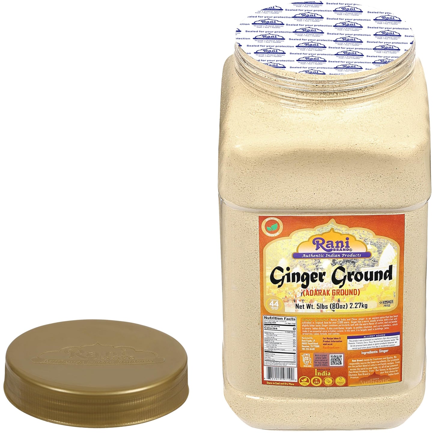 Rani Ginger (Adarak) Powder Ground, Spice 80Oz (5Lbs) 2.27Kg Bulk Pet Jar ~ All Natural | Vegan | Gluten Friendly | Non-Gmo | Kosher | Indian Origin