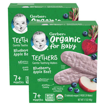 Gerber Organic For Baby Teethers, Blueberry Apple Beet, Gentle Teething Wafers, Non-Gmo Ingredients, 12 Individually Wrapped 2-P