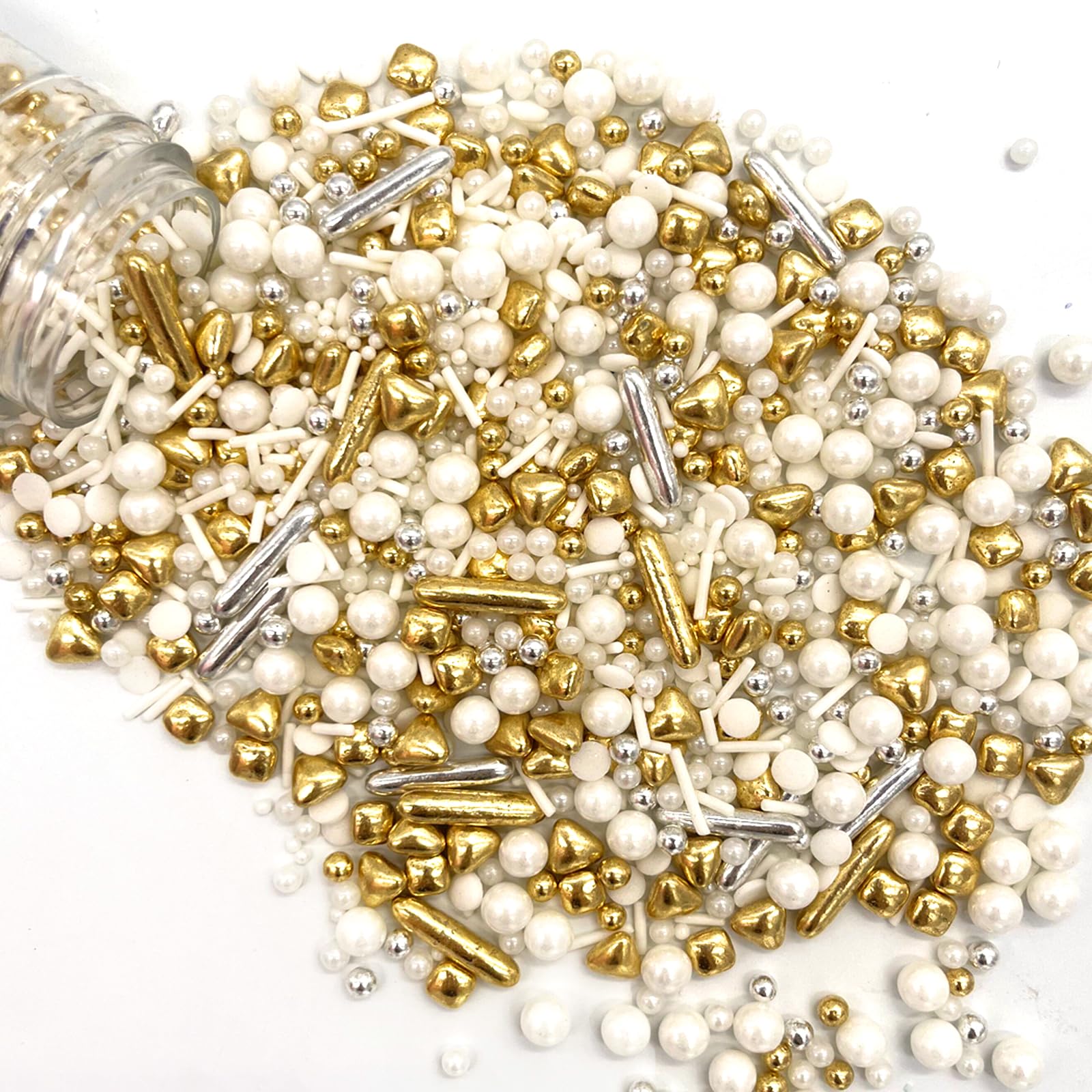 Weraru White Deluxe Gold Sprinkles Candy Mixing Size Baking Edible Cake Decorations Cupcake Toppers Cookie Decorating Celebratio