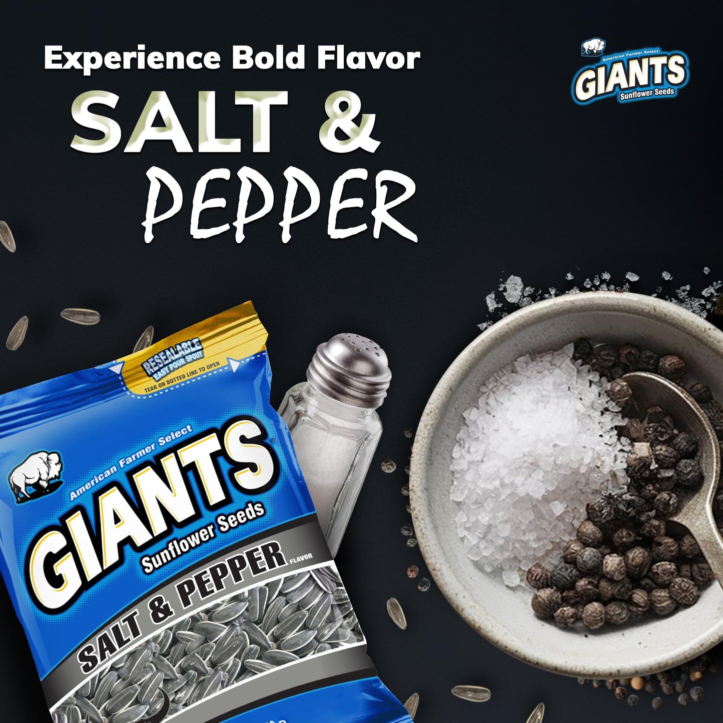 Giants Salt & Pepper Sunflower Seeds - Sunflower Seeds Bulk, Cracked Pepper Sunflower Seeds To Eat, Flavored Healthy Snack With