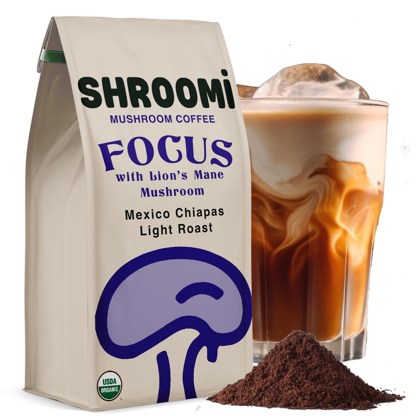 Award-Winning Shroomi Mental Performance Coffee | Organic Fair Trade Light Roast Mexico Chiapas | 16 000Mg Fruiting Body Mushrooms | Focus & Clarity | 10Oz Ground