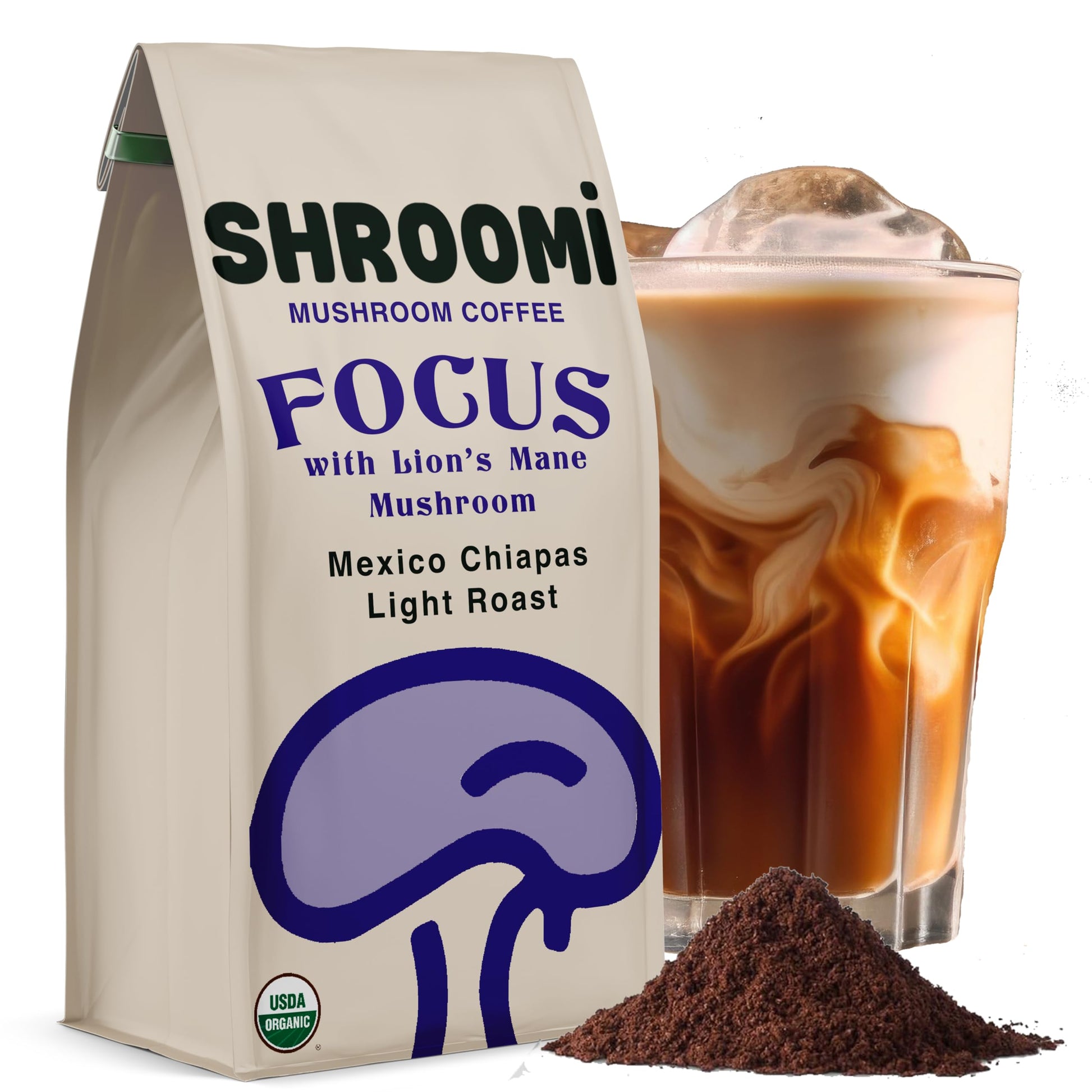 Award-Winning Shroomi Mental Performance Coffee | Organic Fair Trade Light Roast Mexico Chiapas | 16 000Mg Fruiting Body Mushrooms | Focus & Clarity | 10Oz Ground