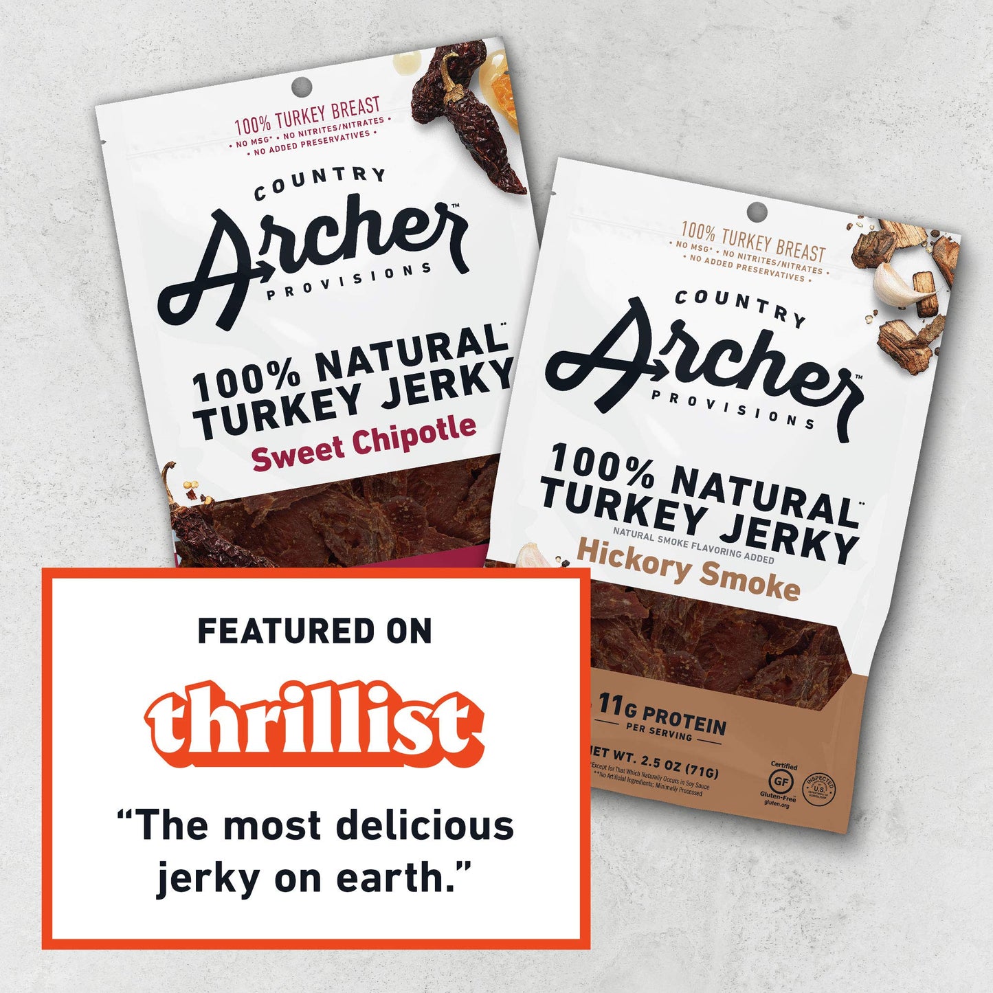 Country Archer Turkey Jerky, Hickory Smoke,    Free, Gluten Free, 7 Ounce