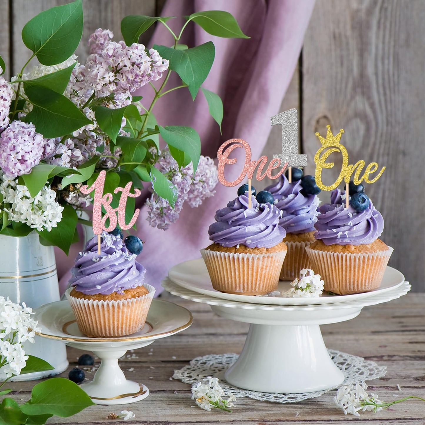 24 Pcs One Cupcake Toppers Glitter Crown One 1St Birthday Cupcake Picks Number 1 One Cake Picks For Baby Shower Kids First Birth