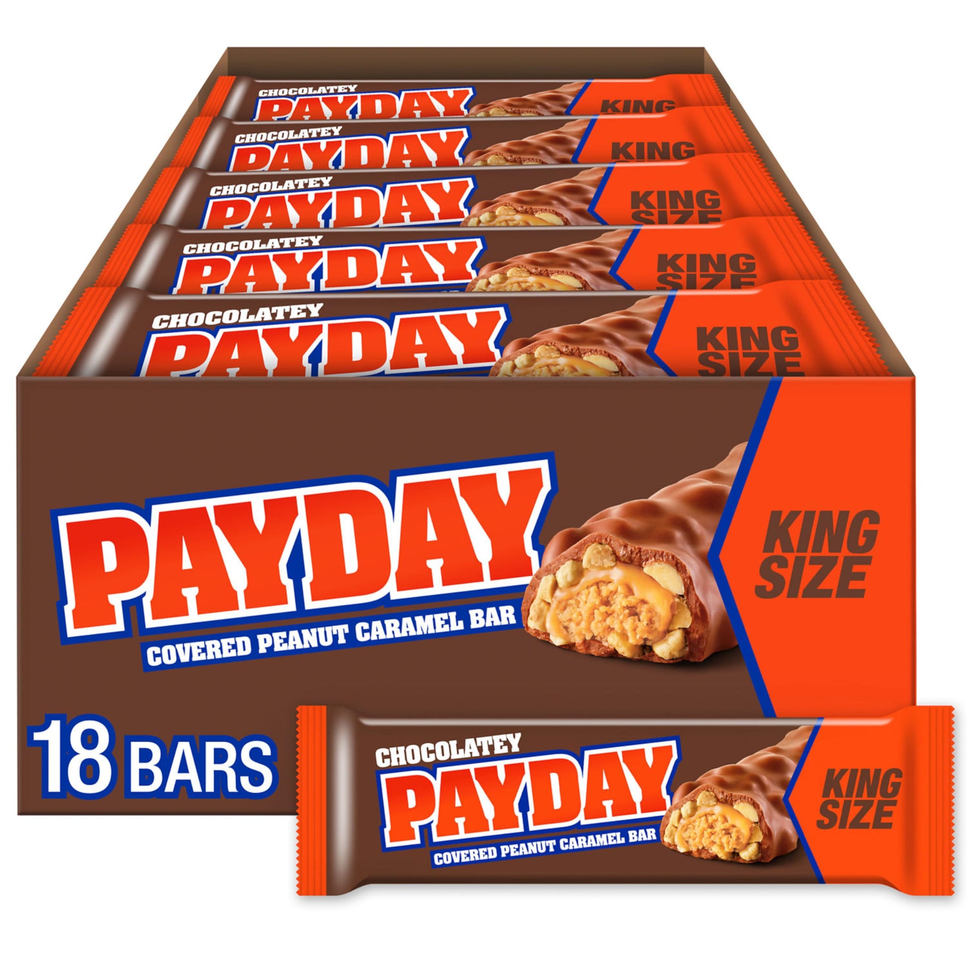 Payday Chocolatey Peanut Caramel King Size, Candy Bars, 3.1 Oz (18 Count)