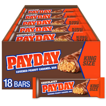 Payday Chocolatey Peanut Caramel King Size, Candy Bars, 3.1 Oz (18 Count)