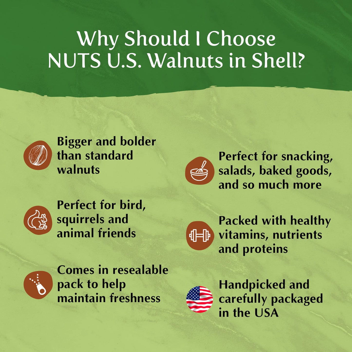NUTS U.S. Walnuts In Shell, Chandler Variety, Non-GMO, Fresh Taste, 2 lbs, Resealable Bag