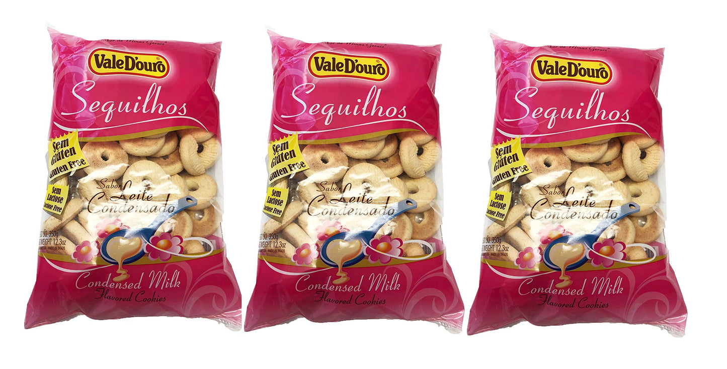 Vale D'ouro - Condensed Milk Flavored Cassava Cookies - 12.35 Oz (PACK OF 03) | Biscoitos de Sequilhos de Sabor Leite Condensado