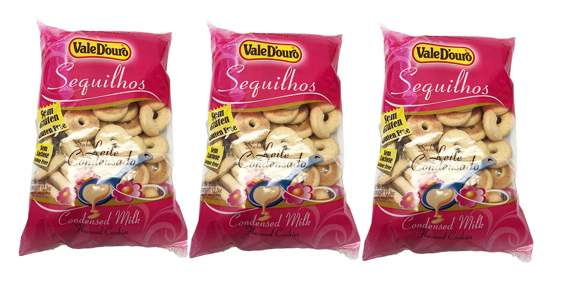 Vale D'ouro - Condensed Milk Flavored Cassava Cookies - 12.35 Oz (PACK OF 03) | Biscoitos de Sequilhos de Sabor Leite Condensado