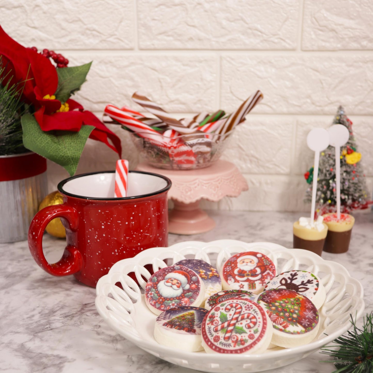 Christmas Marshmallow Toppers  Perfect for Hot Cocoa Toppings or Dessert Decorating Candy  Assorted Holiday Designs (9 Count)