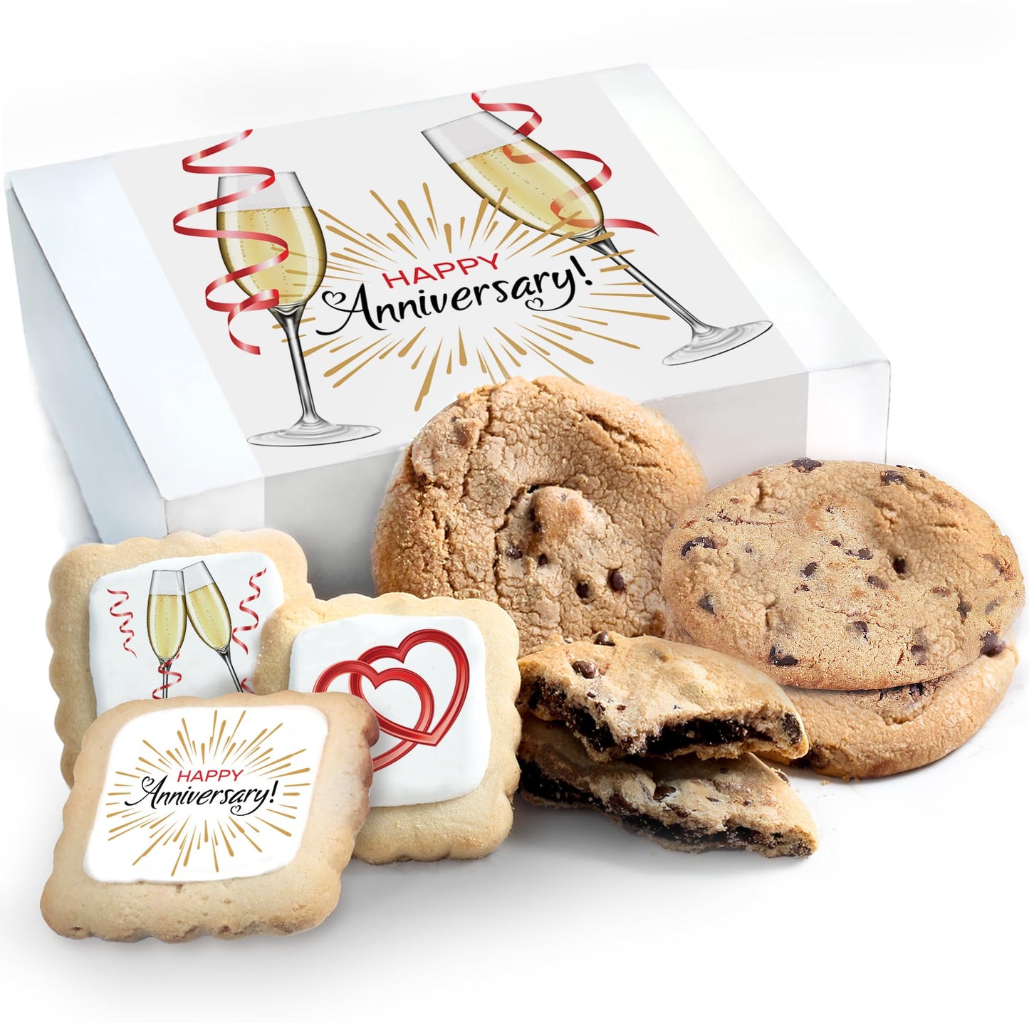 Happy Anniversary Cookies Gift Basket Chocolate Chip Cookies Fudge Filled For Men Women Husband Wife | Individually Wrapped | Large Cookies | Couples   | Nut Free