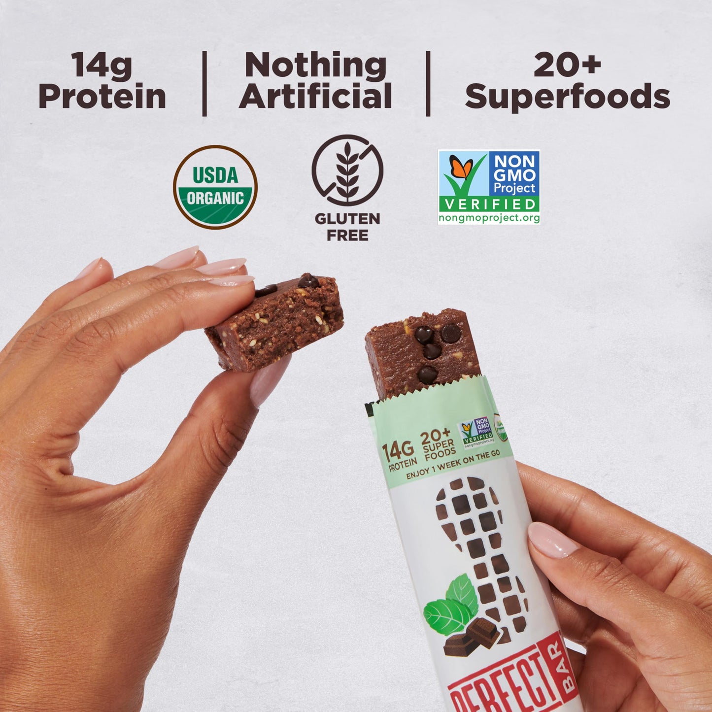 Perfect Bar Chocolate Mint Protein Bar - Organic, Gluten Free, Non-GMO, 24 Count, 2.3 Ounce Bars