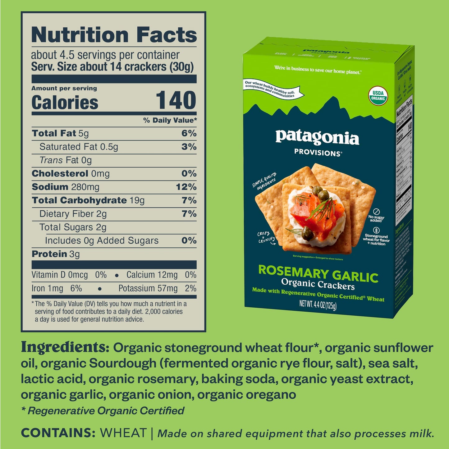 Patagonia Provisions - Rosemary Garlic - Certified Organic Crackers - Non-GMO, Plant-Based, No Added Sugar