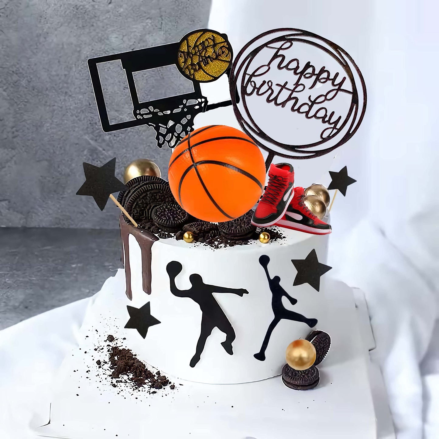 Basketball Cake Topper, 19Pcs Basketball Cake Toppers For Boys Men With Sneaker Ball Decorations Happy Birthday Cake Toppers, Ba