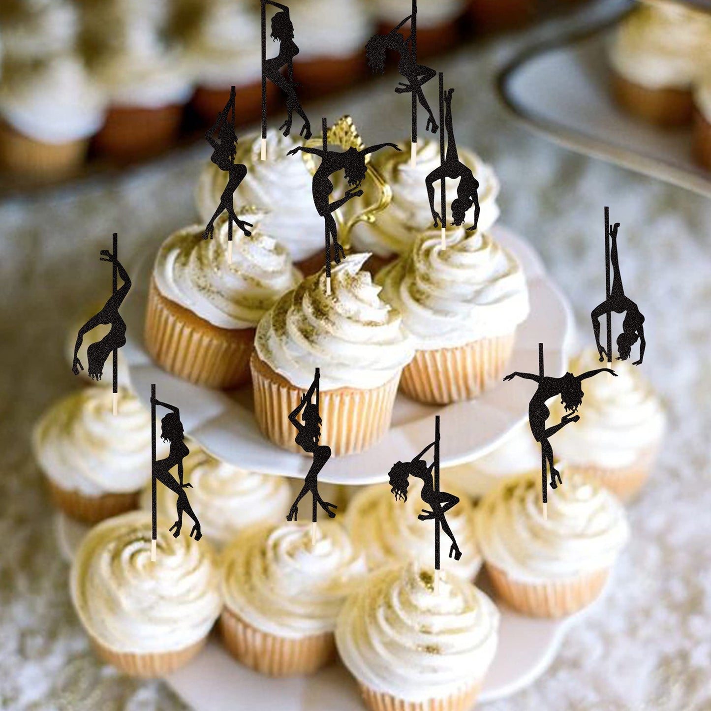 36 Pcs Pole Dance Girl Cupcake Toppers Black Glitter Pole Dancing Cupcake Picks Bachelorette Bridal Shower Birthday Party Cake D