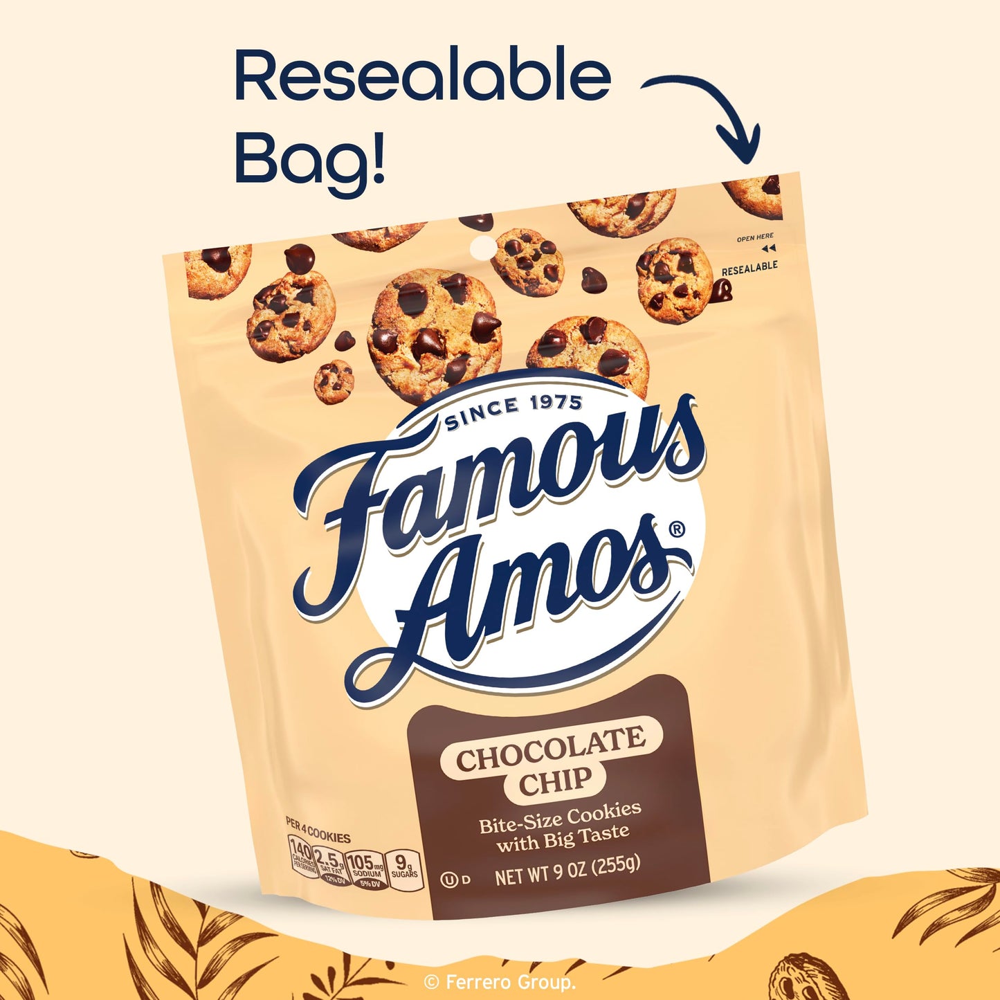 Famous Amos Classic Chocolate Chip Cookies, Bite-Size, 9 oz Resealable Bag