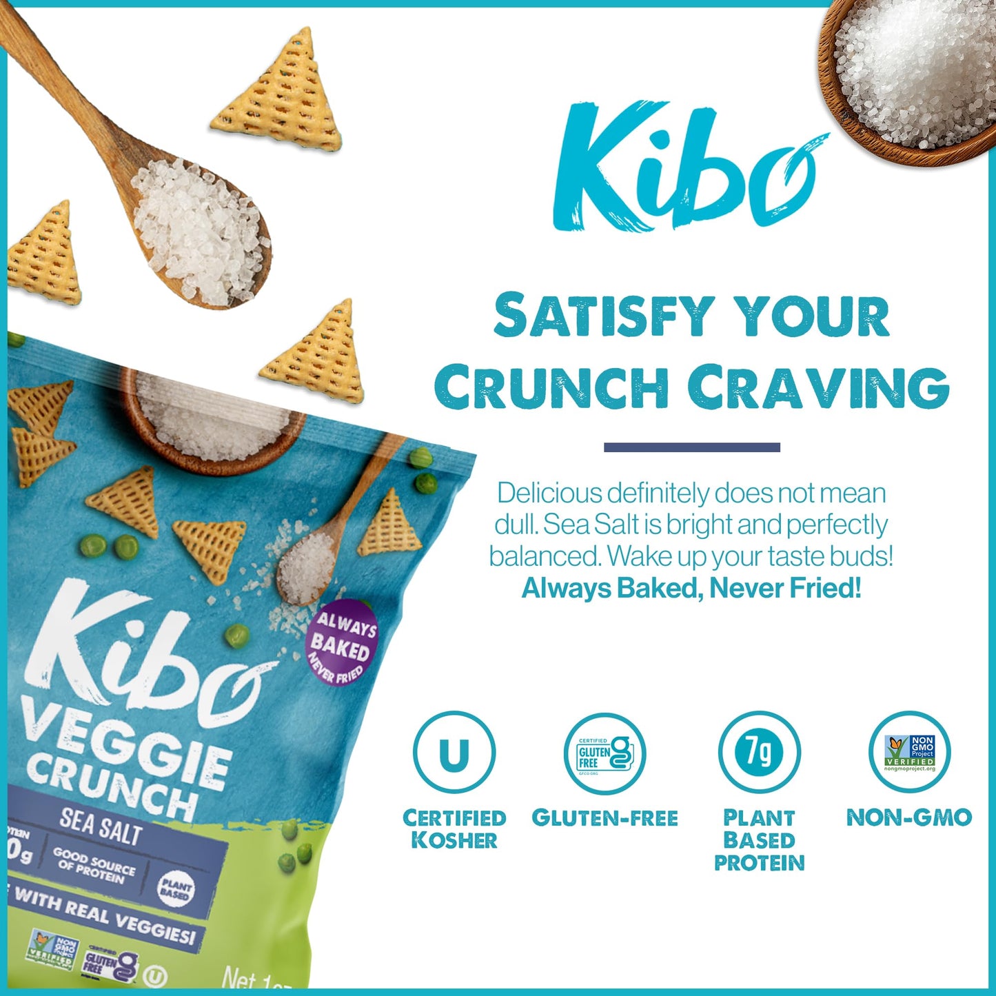 Kibo Veggie Chips Sea Salt, Plant-Based Protein, Gluten-Free, Non-Gmo, Vegan-Friendly, 3D Triangles, Crunchy, Made With Real Veg