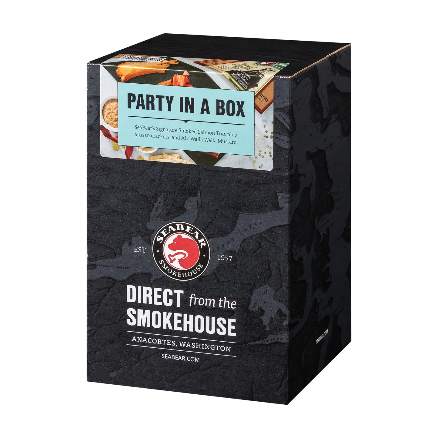Seabear Smokehouse Party In A Box - Wild Caught Rich Flavor Salmon Gift Set With King  Sockeye & Pink Salmon  Mustard & Artisan Breakers
