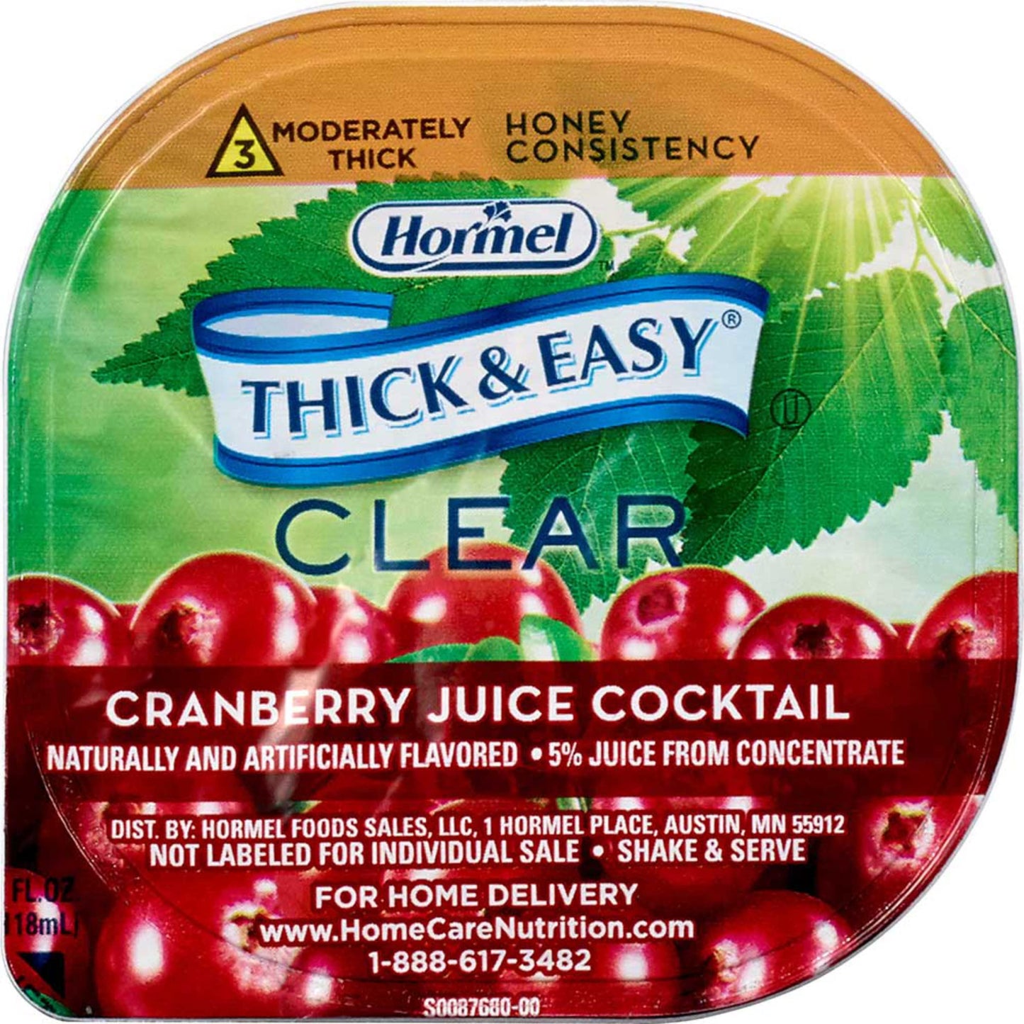 Hormel Thick & Easy Cranberry Juice Cocktail, Honey Consistency, 4 Fl Oz (Pack of 24)