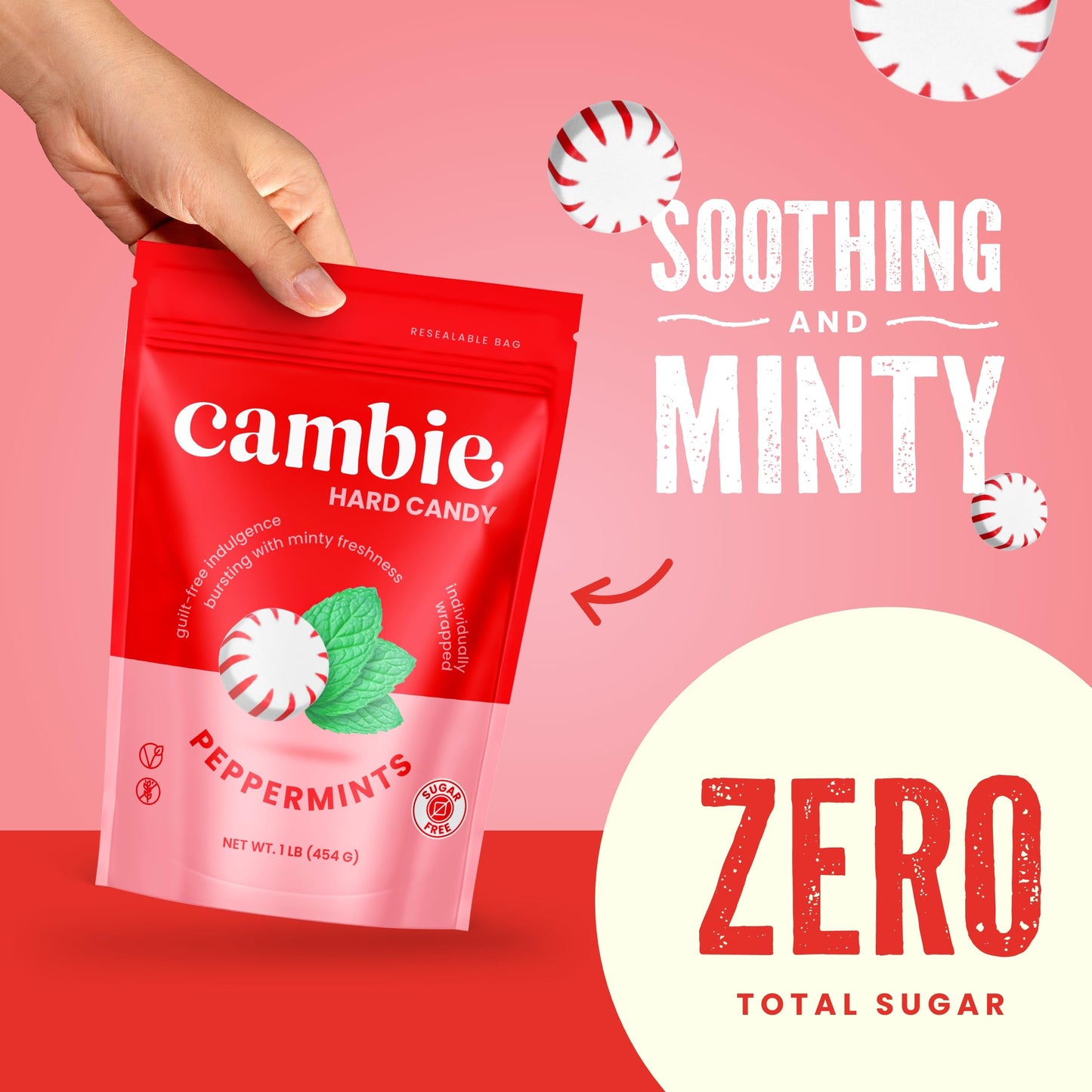 Sugar Free Peppermint Starlights By Cambie | 1 Lb Of Peppermint Sugar Free Hard Candy | Individually Wrapped Mint Candy | Delici