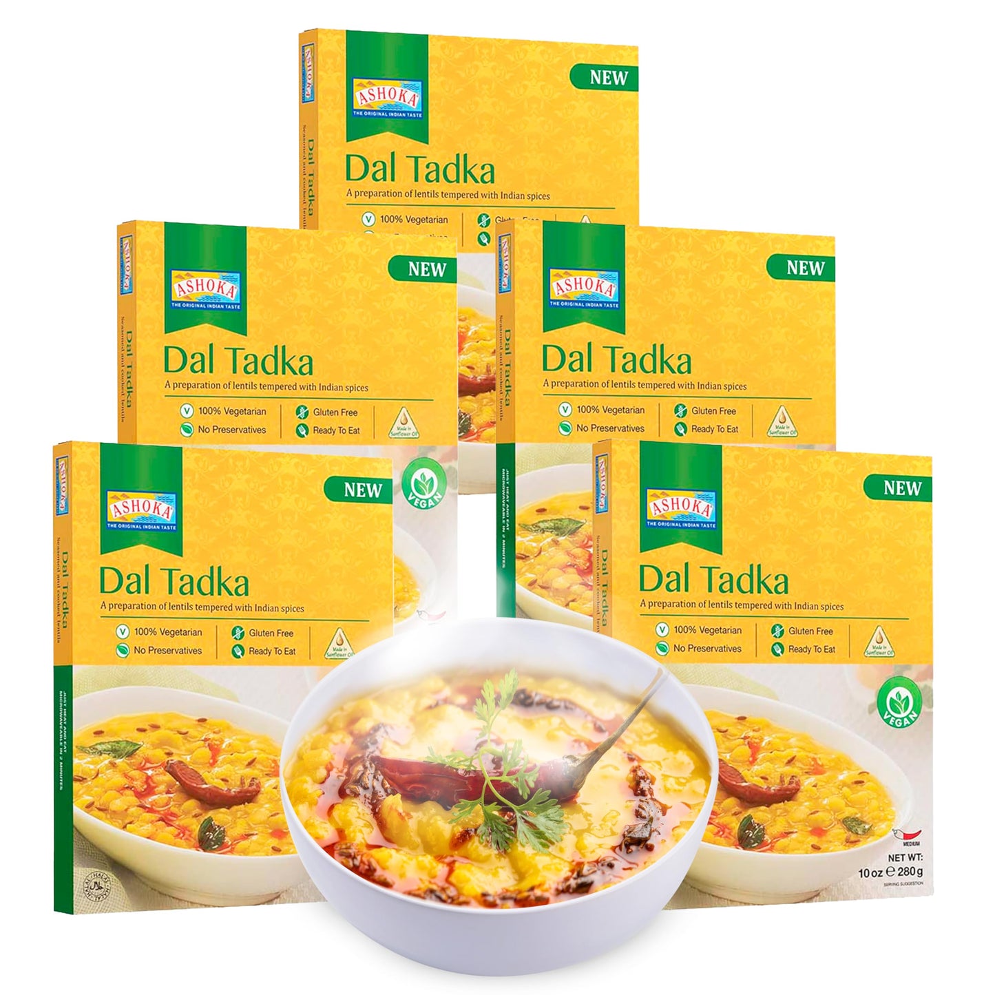ASHOKA Plant-Based Lentils Curry, Gluten-Free, Kosher Certified, Ready to Eat, 10 Ounce (Pack of 5)