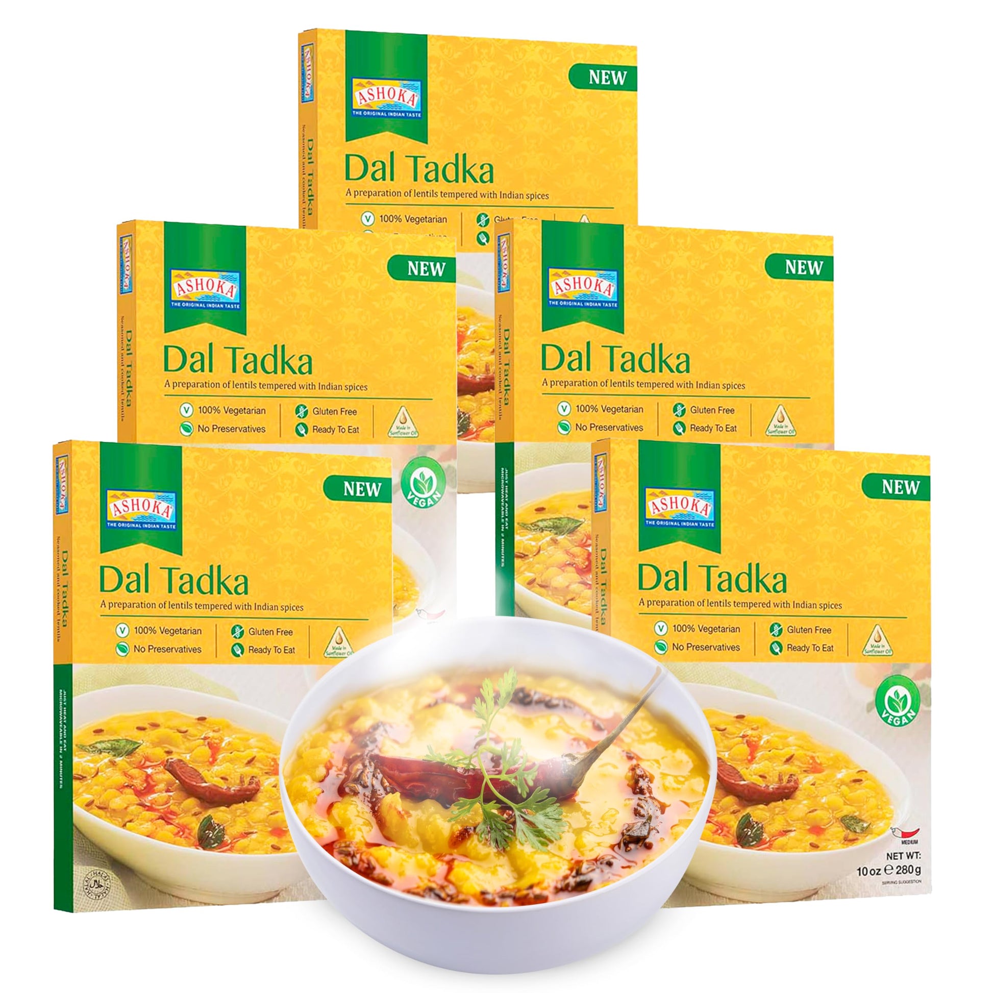 ASHOKA Plant-Based Lentils Curry, Gluten-Free, Kosher Certified, Ready to Eat, 10 Ounce (Pack of 5)
