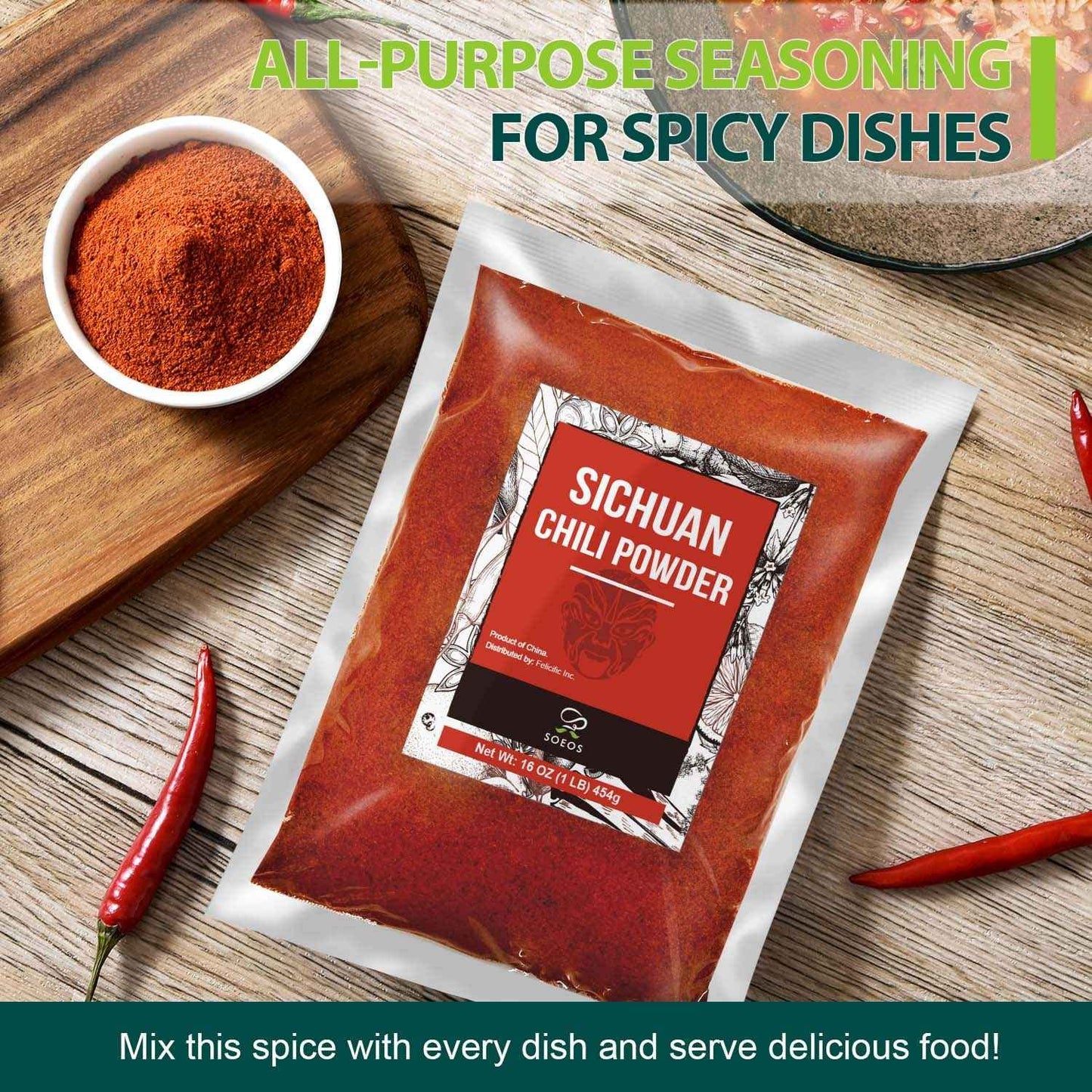 Soeos Sichuan Chili Powder,16Oz (454G), Medium Hot, Dried And Crushed Red Chili Pepper Flakes, Premium Chili Powder For Pizza, C