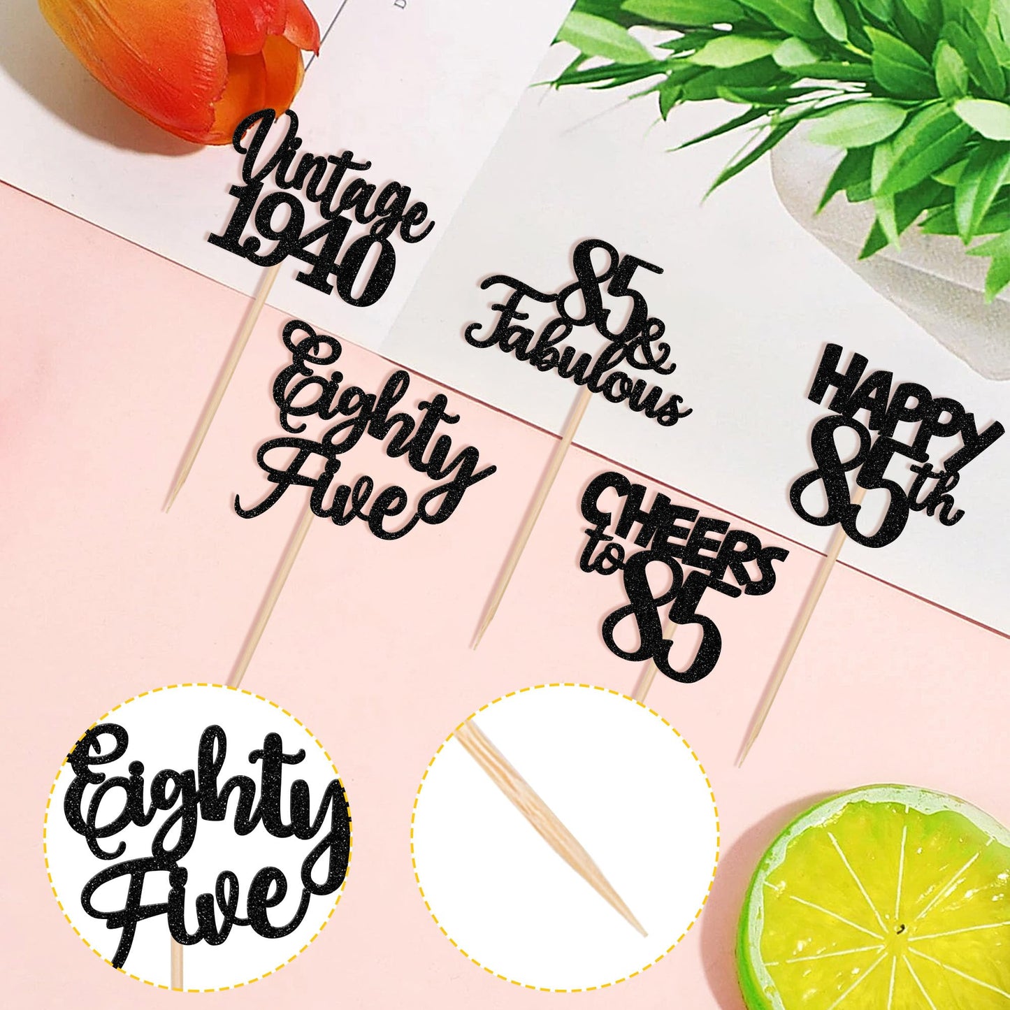 30Pcs Happy 85Th Birthday Cupcake Toppers Glitter Eighty Five Vintage 1938 Cupcake Picks 85 Fabulous Cheers To 85 Years Cake Dec