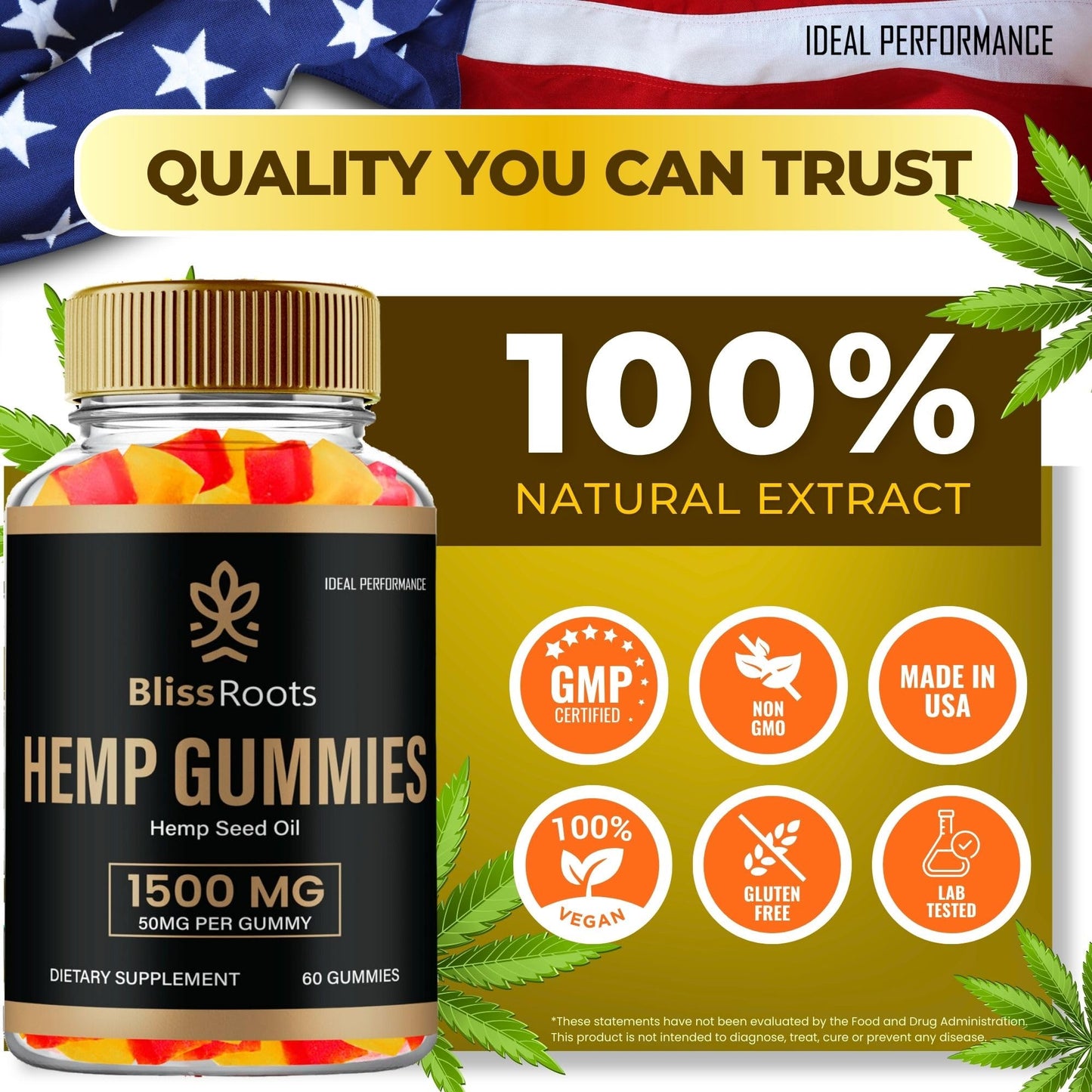IDEAL PERFORMANCE Bliss Roots Hemp Gummies - Organic Extract, 5 Pack, 3.75 lb