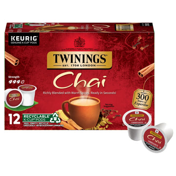 Twinings Chai Flavoured Black Tea K-Cup Pods For Keurig, Naturally Sweet, Savoury Spice Flavour, Caffeinated, 12 Count (Pack Of 6)