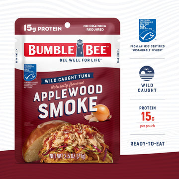 Bumble Bee Applewood Smoke Seasoned Tuna, 2.5 oz Pouches (Pack of 12) - Ready to Eat - Wild Caught Tuna Packet - 15g Protein per