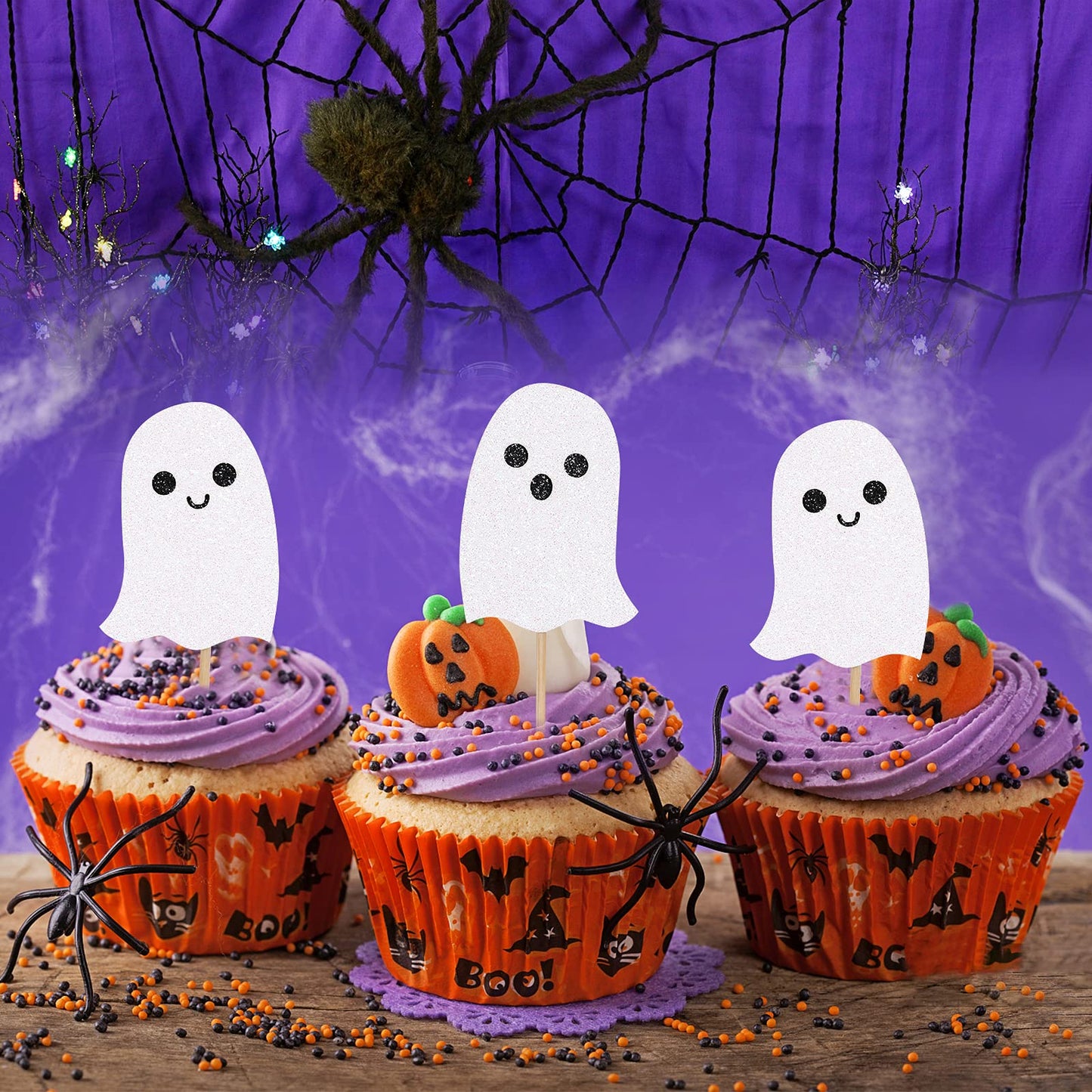 White Glitter Halloween Ghost Cupcake Toppers Baby Ghost Cupcake Toppers Halloween Baby Shower Cupcake Toppers For Halloween Gho