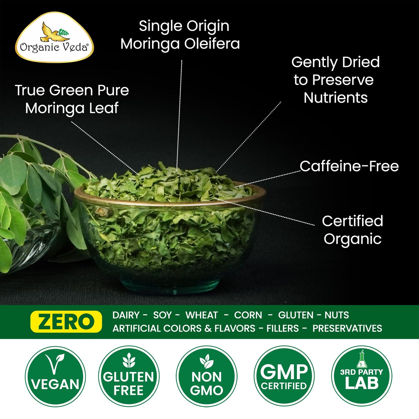 Organic Veda Moringa Tea Leaves - 100% Organic Dried Leaves - Moringa Oleifera Loose Leaf For Herbal Tea - Antioxidants Rich, Naturally Boosts Energy, Supports Digestion & Immune System - 7Oz