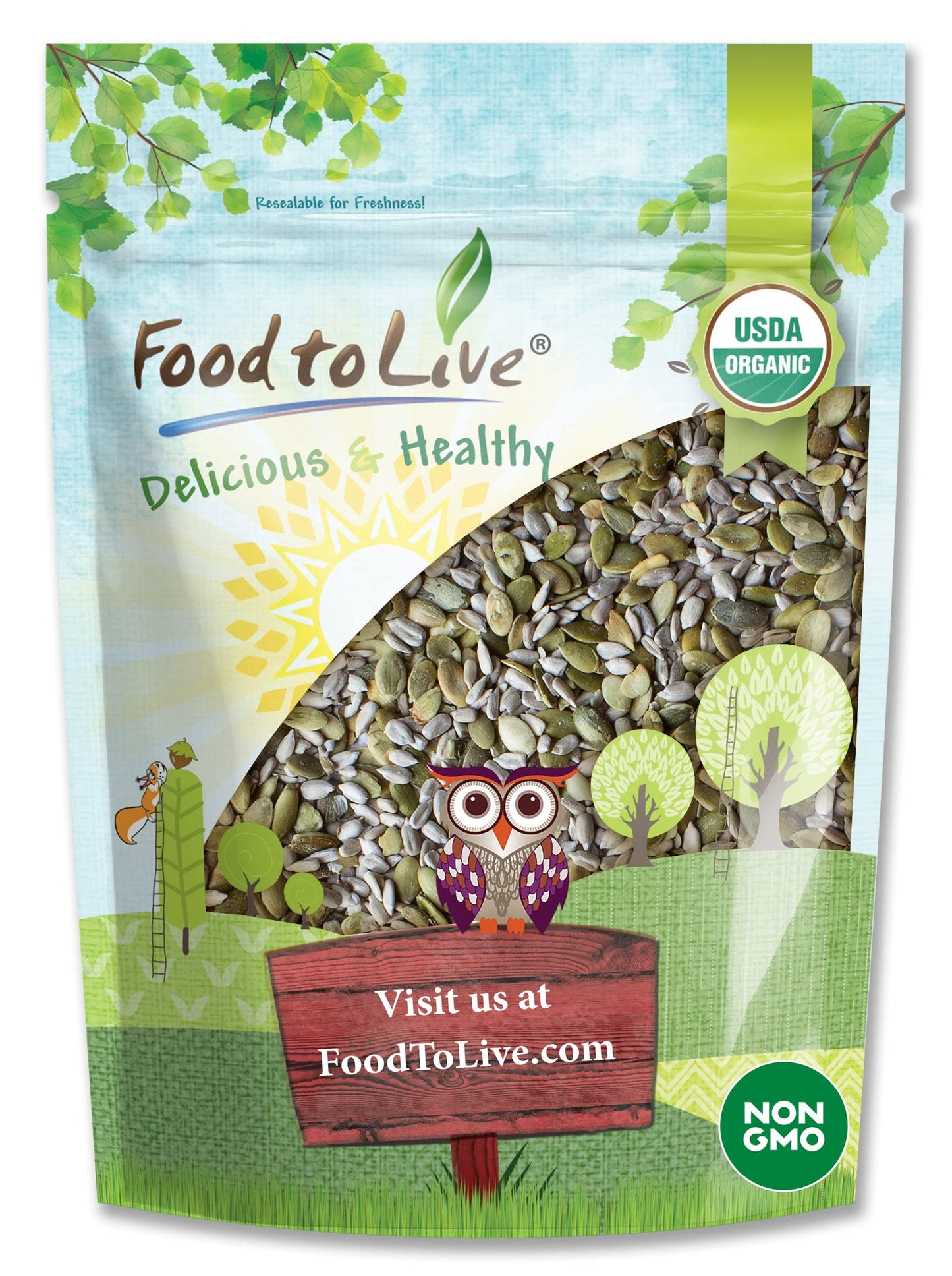 Food to Live Organic Sprouted Seeds Mix, 1 Pound - Raw & Non-GMO Snack Mix Contains Sprouted Pumpkin and Sunflower Seeds, Vegan 