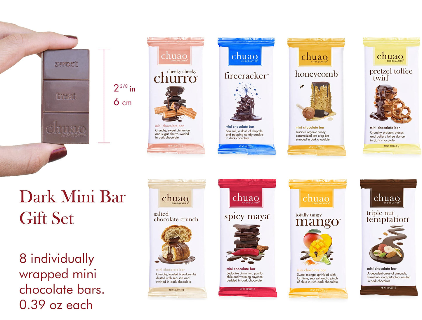 Chuao Chocolatier Gourmet Dark Chocolate Mini Gift Box - Assorted Bars, 8 Count - Perfect for Gifts, Holidays, Care Packages