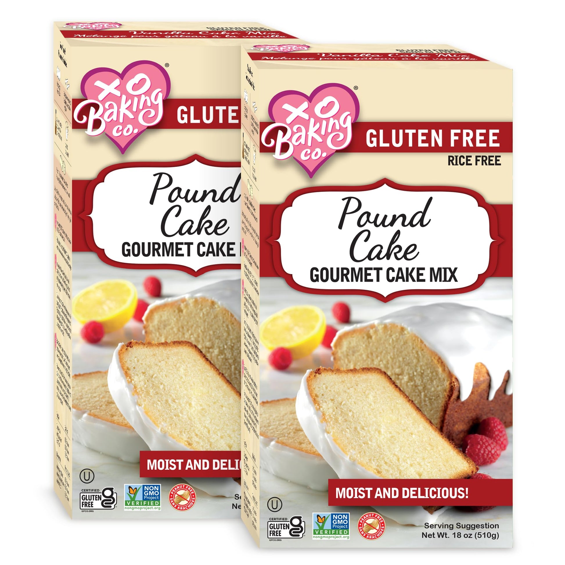 Xo Baking Co. Gluten Free Pound Cake Gourmet Cake Mix; Non-Gmo; Kosher; Rice Free; Soy Free; Dairy Free; Peanut Free; No Preservatives; No Artificial Flavors Or Colors  18Oz (Pack Of 2)