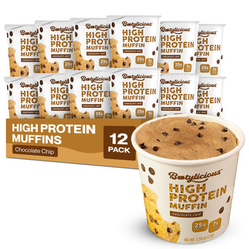 Bootylicious | High-Protein Muffin | 25g Protein  7g Net Carbs  1.86-1.76oz Cup  12-Pack (Chocolate Chip)
